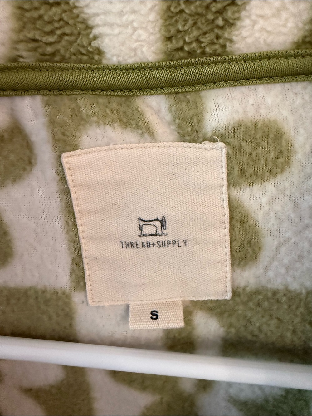 Thread & Supply Green and Cream Floral Grid Fleece Jacket - Picture 3 of 4